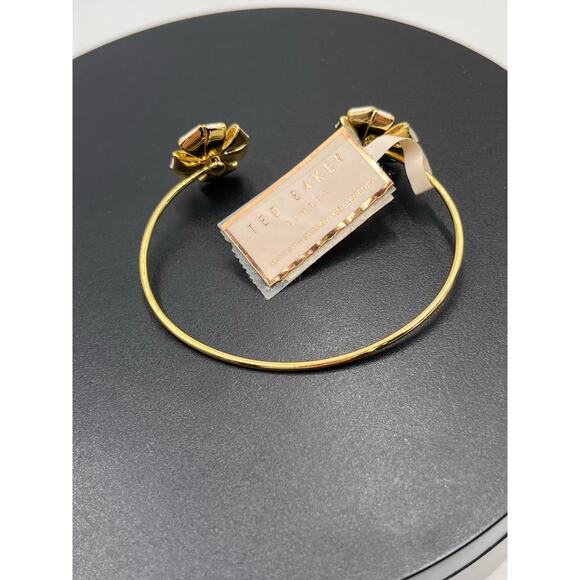 Ted Baker Rosenna Double Rosette Cuff White Enamel Gold Tone Bracelet - Picture 2 of 7